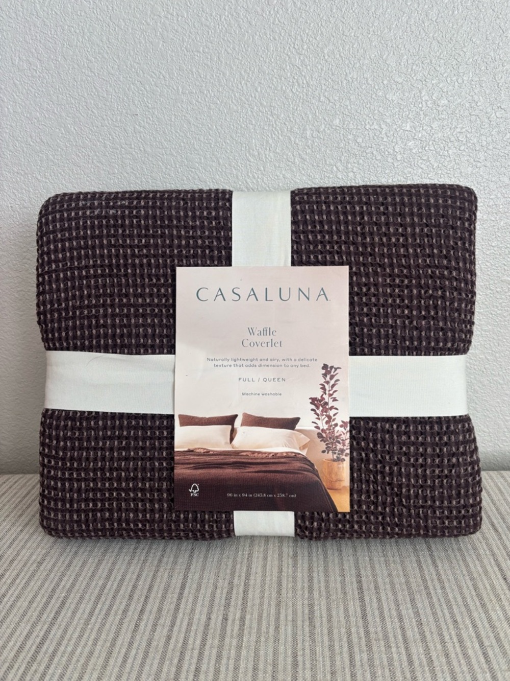 NWT Full/Queen Textured Waffle Coverlet Dark Fig - Casaluna